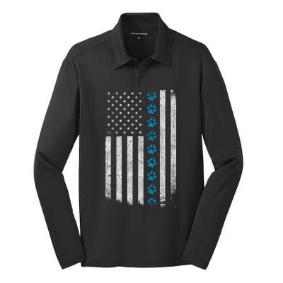 Dog Paw Thin Blue Line American Flag Police Dog Military K9 Meaningful Gift Silk Touch Performance Long Sleeve Polo