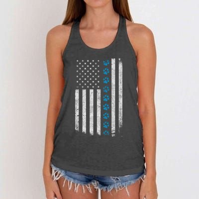 Dog Paw Thin Blue Line American Flag Police Dog Military K9 Meaningful Gift Women's Knotted Racerback Tank