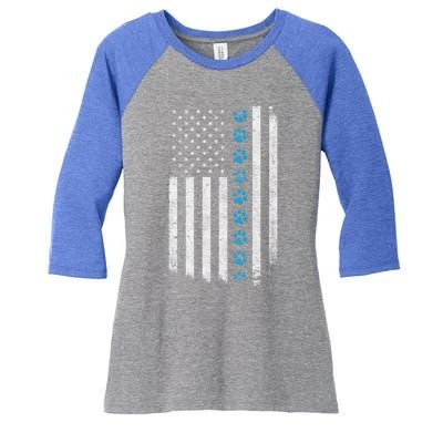 Dog Paw Thin Blue Line American Flag Police Dog Military K9 Meaningful Gift Women's Tri-Blend 3/4-Sleeve Raglan Shirt