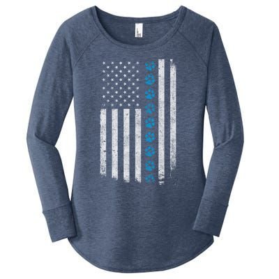 Dog Paw Thin Blue Line American Flag Police Dog Military K9 Meaningful Gift Women's Perfect Tri Tunic Long Sleeve Shirt