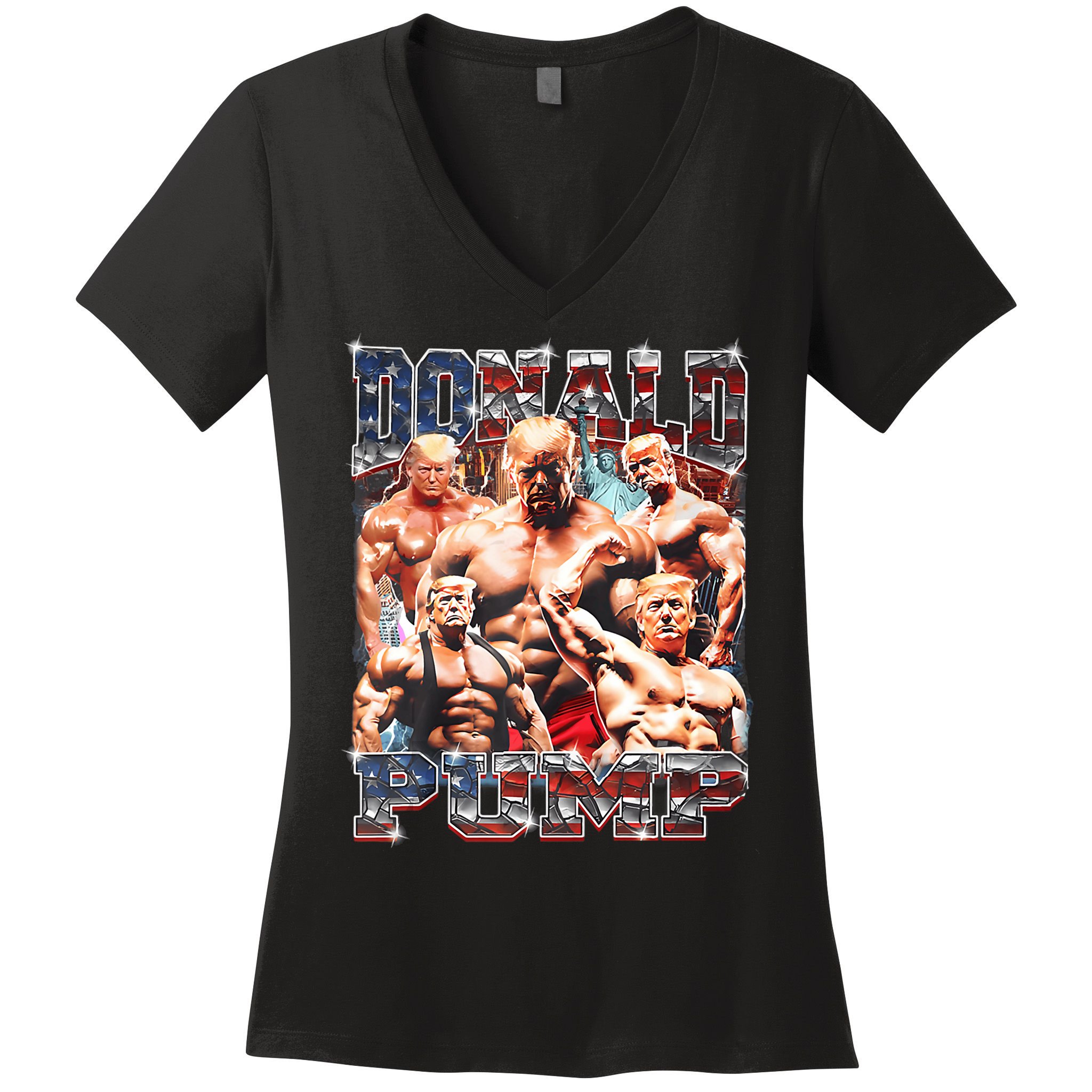 Donald Pump Trump 2024 Weight Lifting Gym Fitness Women's V-Neck T-Shirt