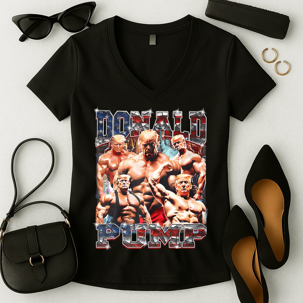 Donald Pump Trump 2024 Weight Lifting Gym Fitness Women's V-Neck T-Shirt