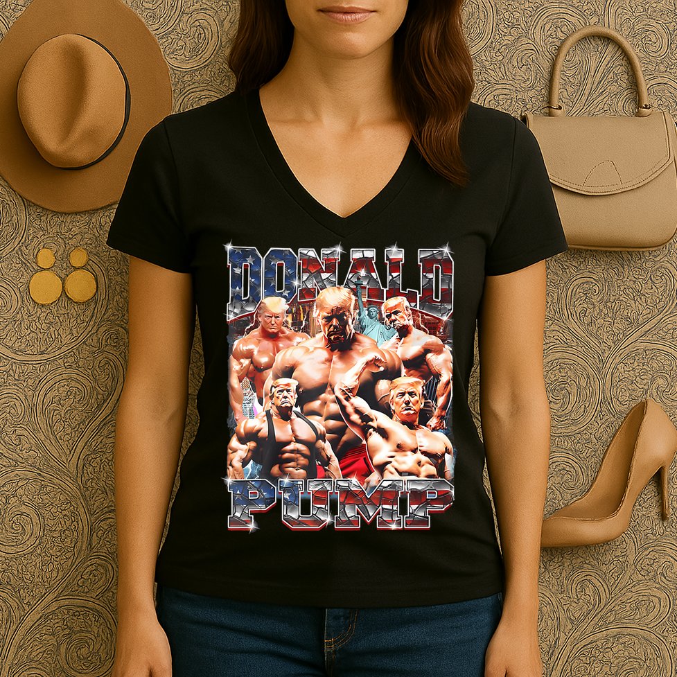 Donald Pump Trump 2024 Weight Lifting Gym Fitness Women's V-Neck T-Shirt