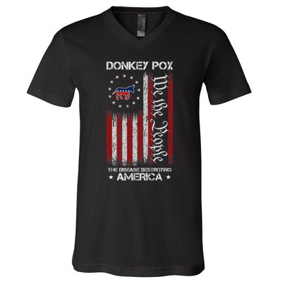 Donkey Pox The Disease Destroying America Funny Anti Biden V-Neck T-Shirt