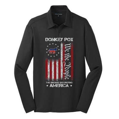 Donkey Pox The Disease Destroying America Funny Anti Biden Silk Touch Performance Long Sleeve Polo