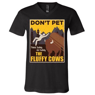 Don't Pet The Fluffy Cows Bison Buffalo V-Neck T-Shirt