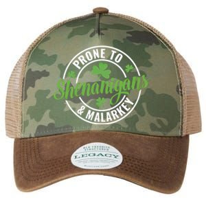 Distressed Prone To Shenanigans And Malarkey St Patricks Day Funny Gift Legacy Tie Dye Trucker Hat