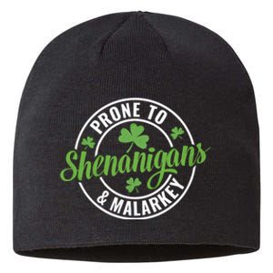 Distressed Prone To Shenanigans And Malarkey St Patricks Day Funny Gift Sustainable Beanie