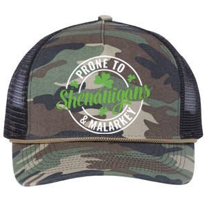 Distressed Prone To Shenanigans And Malarkey St Patricks Day Funny Gift Retro Rope Trucker Hat Cap