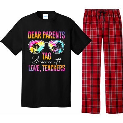 Dear Parents Tag You're It Love Teachers Tie Dye Funny Funny Gift Meaningful Gif Pajama Set