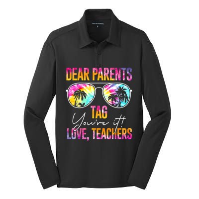 Dear Parents Tag You're It Love Teachers Tie Dye Funny Funny Gift Meaningful Gif Silk Touch Performance Long Sleeve Polo