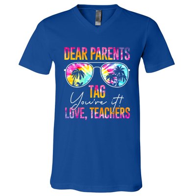 Dear Parents Tag You're It Love Teachers Tie Dye Funny Funny Gift Meaningful Gif V-Neck T-Shirt