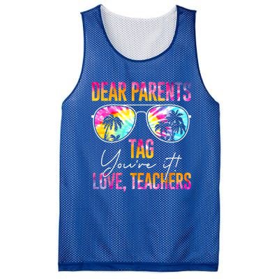 Dear Parents Tag You're It Love Teachers Tie Dye Funny Funny Gift Meaningful Gif Mesh Reversible Basketball Jersey Tank