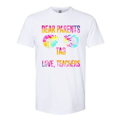 Dear Parents Tag You're It Love Teachers Tie Dye Funny Funny Gift Meaningful Gif Softstyle CVC T-Shirt