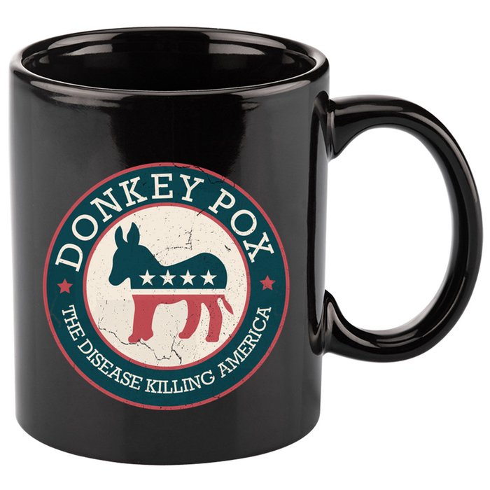 Donkey Pox The Disease Killing America Funny Meme Round Blue And Red With White 11oz C Handle Ceramic Mug