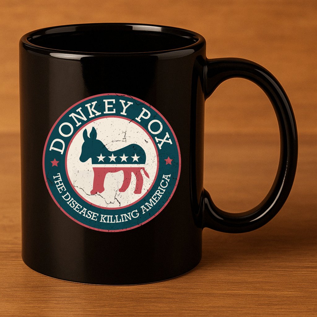 Donkey Pox The Disease Killing America Funny Meme Round Blue And Red With White 11oz C Handle Ceramic Mug