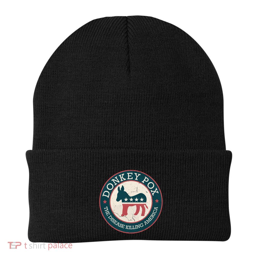 Donkey Pox The Disease Killing America Funny Meme Round Blue And Red With White Beanie