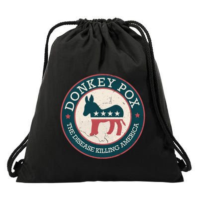 Donkey Pox The Disease Killing America Funny Meme Round Blue And Red With White Drawstring Bag
