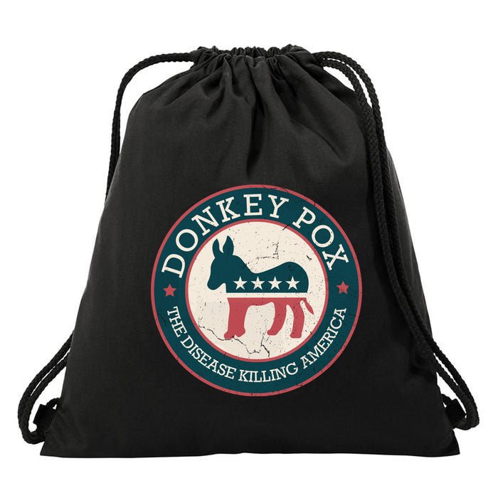 Donkey Pox The Disease Killing America Funny Meme Round Blue And Red With White Drawstring Bag