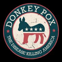 Donkey Pox The Disease Killing America Funny Meme Round Blue And Red With White Drawstring Bag