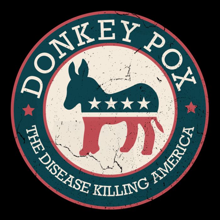 Donkey Pox The Disease Killing America Funny Meme Round Blue And Red With White Drawstring Bag