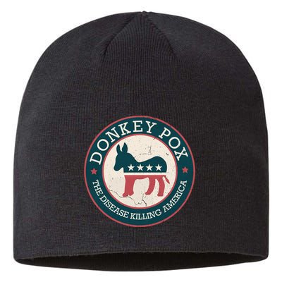 Donkey Pox The Disease Killing America Funny Meme Round Blue And Red With White Sustainable Beanie