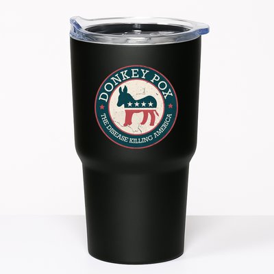 Donkey Pox The Disease Killing America Funny Meme Round Blue And Red With White Tumbler