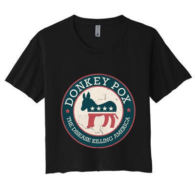 Donkey Pox The Disease Killing America Funny Meme Round Blue And Red With White Crop Top