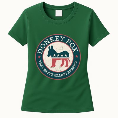 Donkey Pox The Disease Killing America Funny Meme Round Blue And Red With White Womens T-Shirt