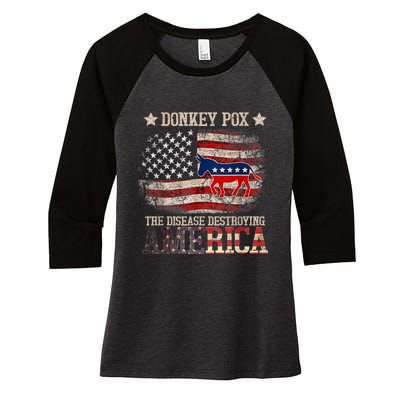 Donkey Pox The Disease Destroying America Funny Women's Tri-Blend 3/4-Sleeve Raglan Shirt