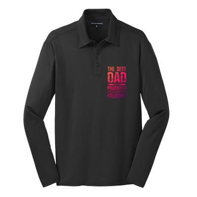 Dad Promoted To Grandpa With Dad Grandpa Funny Gift Silk Touch Performance Long Sleeve Polo