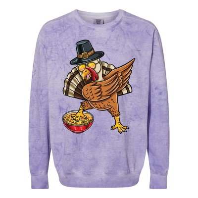 Dabbing Pilgrim Turkey Mac And Cheese Thanksgiving Gift Colorblast Crewneck Sweatshirt