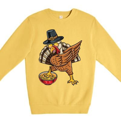 Dabbing Pilgrim Turkey Mac And Cheese Thanksgiving Gift Premium Crewneck Sweatshirt