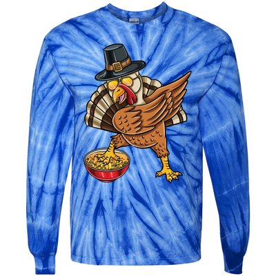 Dabbing Pilgrim Turkey Mac And Cheese Thanksgiving Gift Tie-Dye Long Sleeve Shirt