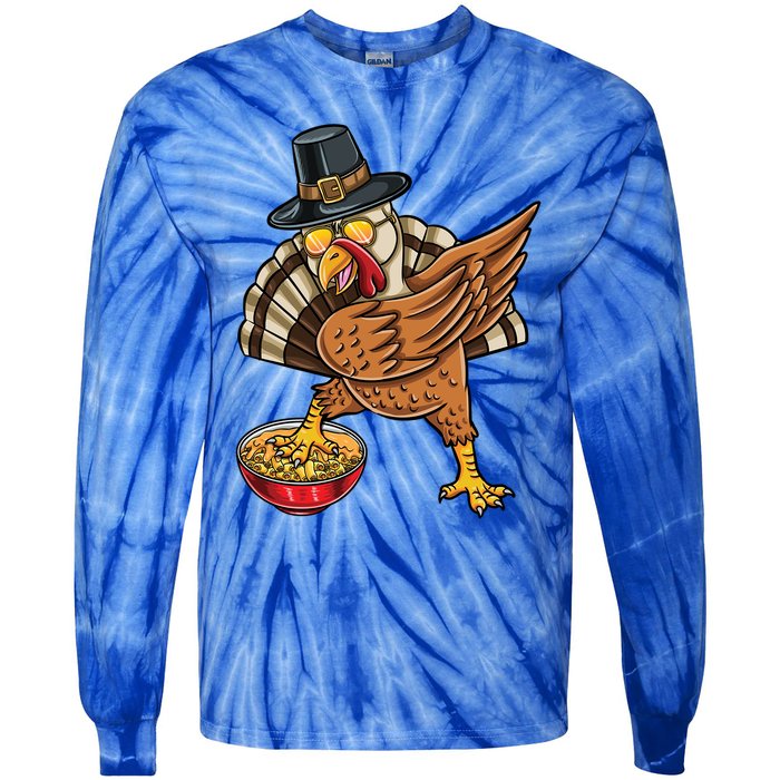 Dabbing Pilgrim Turkey Mac And Cheese Thanksgiving Gift Tie-Dye Long Sleeve Shirt