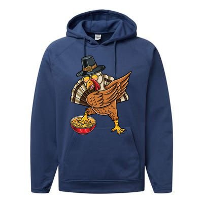 Dabbing Pilgrim Turkey Mac And Cheese Thanksgiving Gift Performance Fleece Hoodie