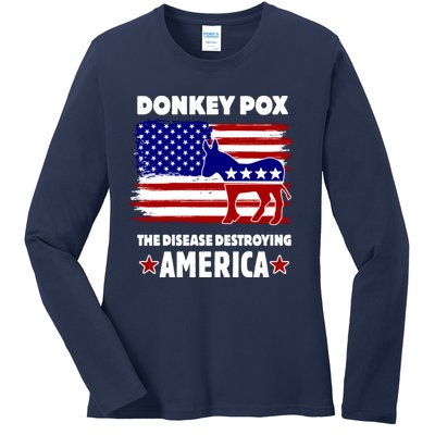 Donkey Pox The Real Problem Destroying America USA Funny Ladies Long Sleeve Shirt