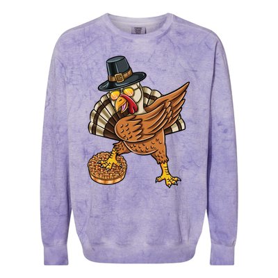 Dabbing Pilgrim Turkey Apple Pie Thanksgiving Gift Colorblast Crewneck Sweatshirt