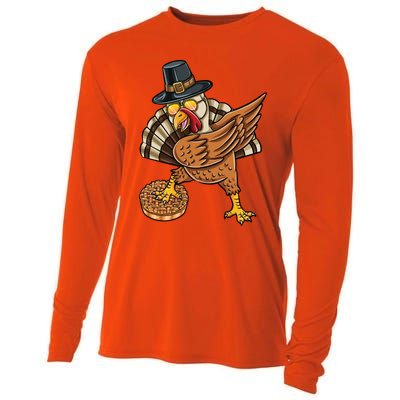 Dabbing Pilgrim Turkey Apple Pie Thanksgiving Gift Cooling Performance Long Sleeve Crew