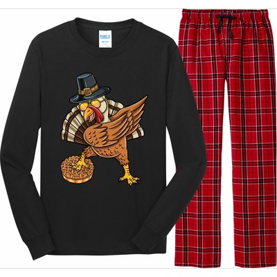 Dabbing Pilgrim Turkey Apple Pie Thanksgiving Gift Long Sleeve Pajama Set