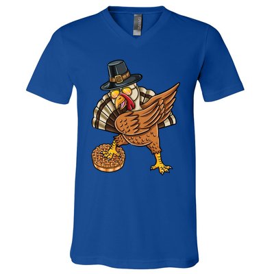 Dabbing Pilgrim Turkey Apple Pie Thanksgiving Gift V-Neck T-Shirt