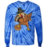 Dabbing Pilgrim Turkey Apple Pie Thanksgiving Gift Tie-Dye Long Sleeve Shirt