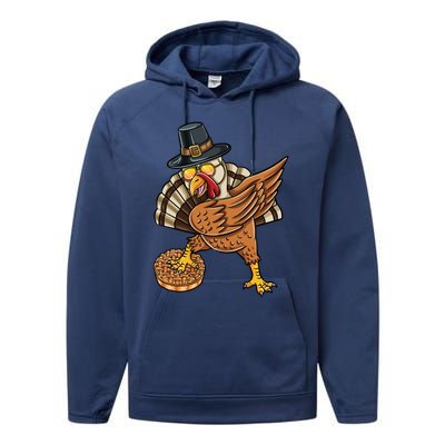 Dabbing Pilgrim Turkey Apple Pie Thanksgiving Gift Performance Fleece Hoodie