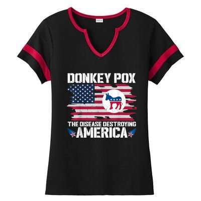 Donkey Pox The Disease Destroying America Funny Anti Biden Ladies Halftime Notch Neck Tee