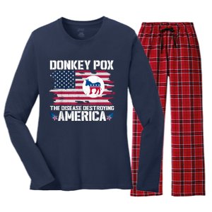 Donkey Pox The Disease Destroying America Funny Anti Biden Women's Long Sleeve Flannel Pajama Set 