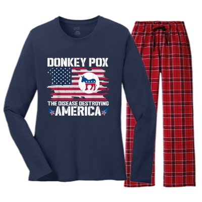 Donkey Pox The Disease Destroying America Funny Anti Biden Women's Long Sleeve Flannel Pajama Set 