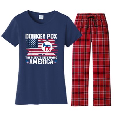 Donkey Pox The Disease Destroying America Funny Anti Biden Women's Flannel Pajama Set