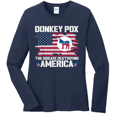 Donkey Pox The Disease Destroying America Funny Anti Biden Ladies Long Sleeve Shirt