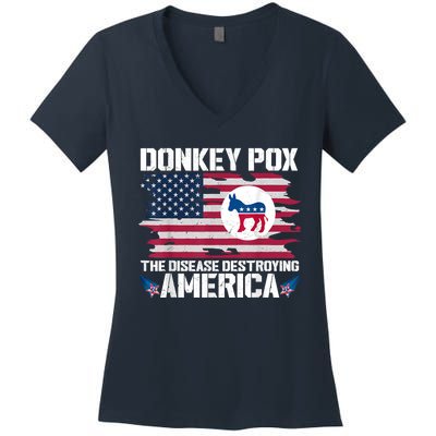 Donkey Pox The Disease Destroying America Funny Anti Biden Women's V-Neck T-Shirt