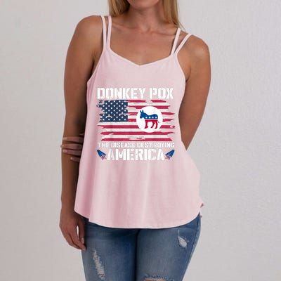 Donkey Pox The Disease Destroying America Funny Anti Biden Women's Strappy Tank